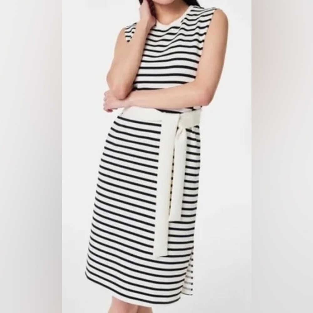 NWOT: SPANX Black and White Striped Midi Skirt